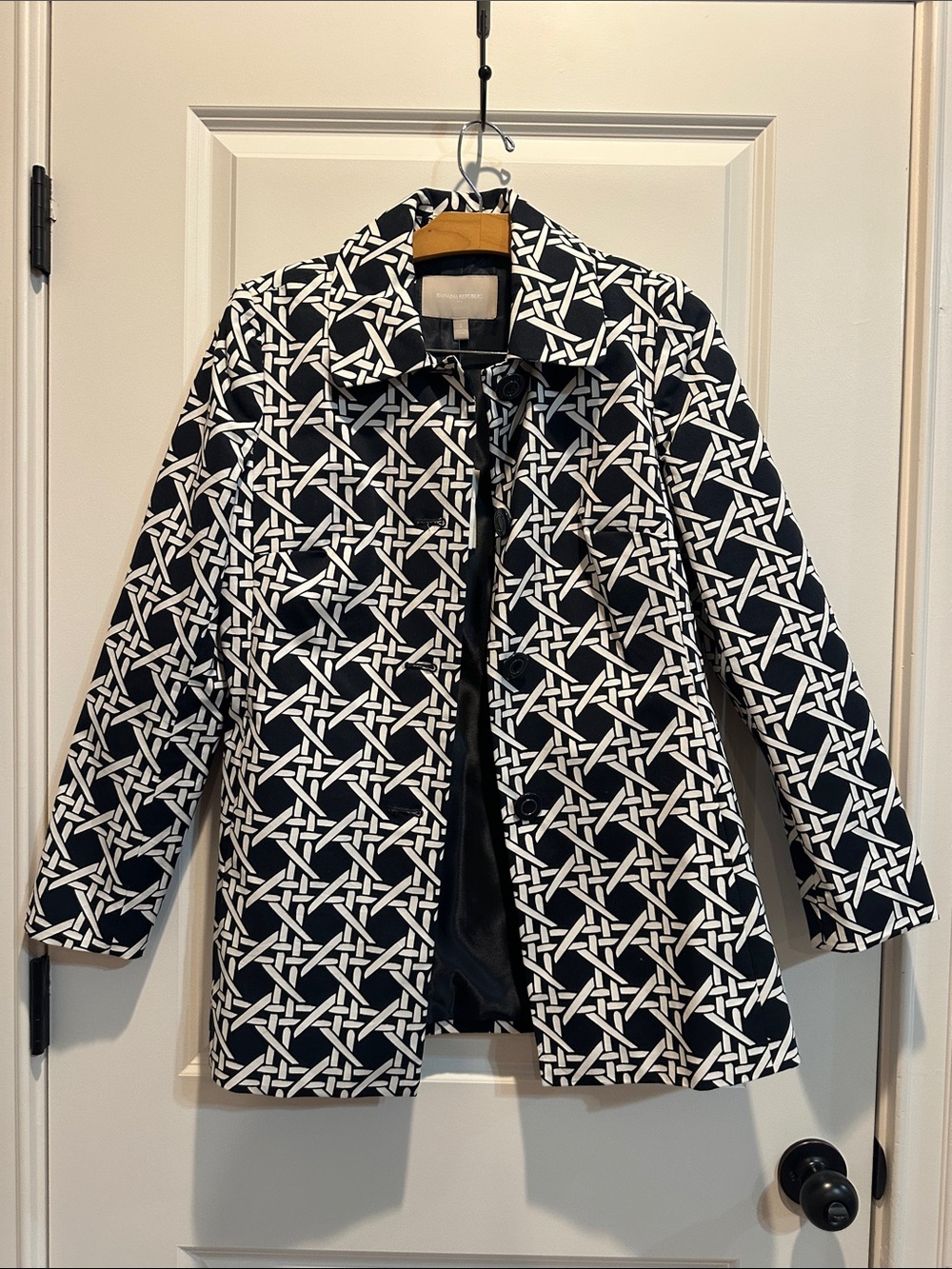 Banana Republic Navy & White Geometric hip length Jacket